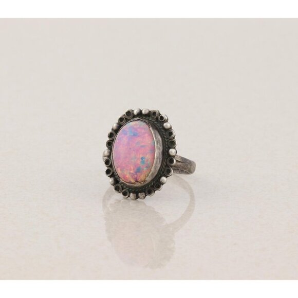 Sterling Silver Mexican Pink Foil Opal Ring Size 6 1/2 - Picture 6 of 8